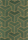 Wood Veneer Geometric Wallpaper - Green + Gold