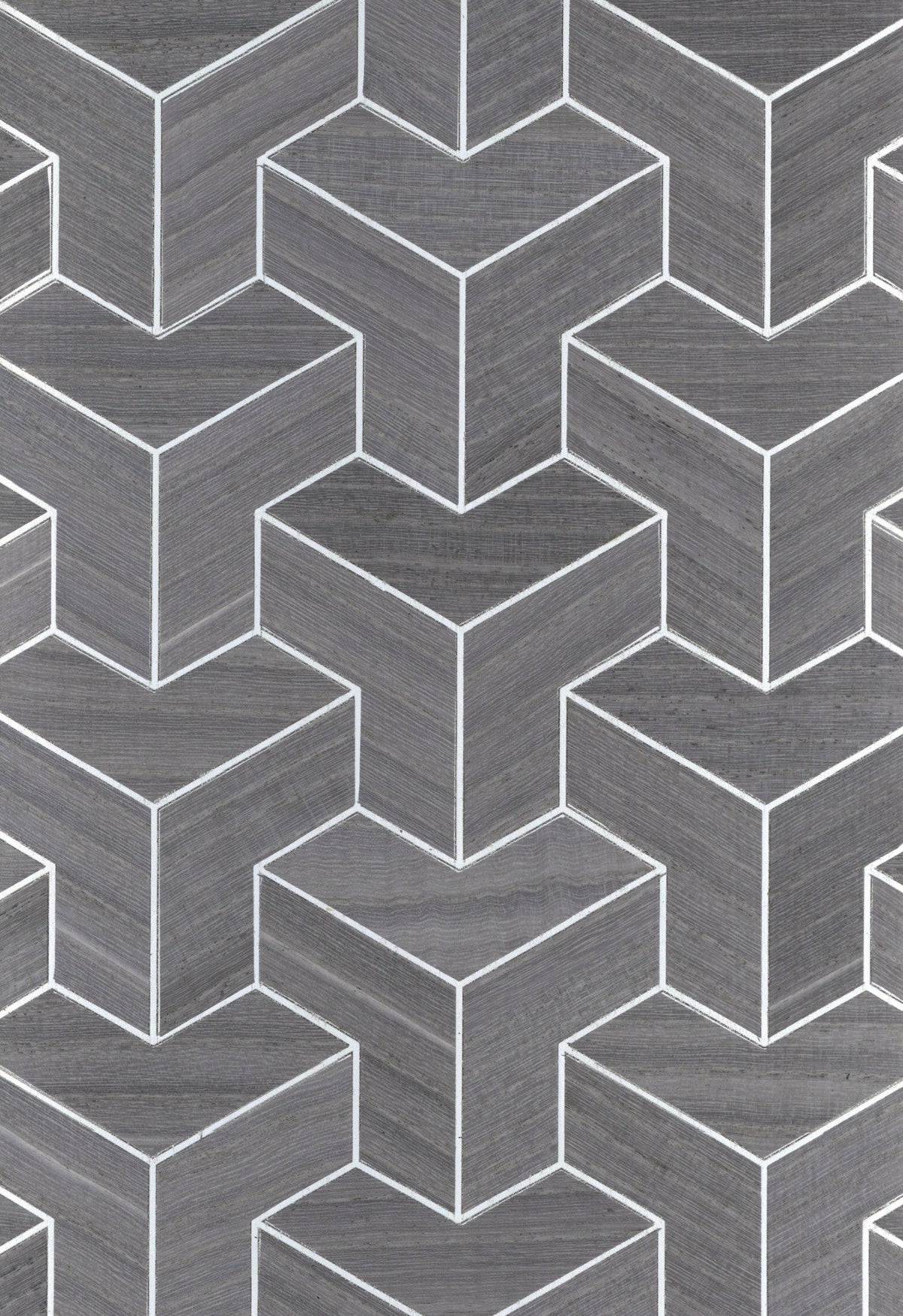 Sample - Wood Veneer Geometric Wallpaper - Grey + Silver