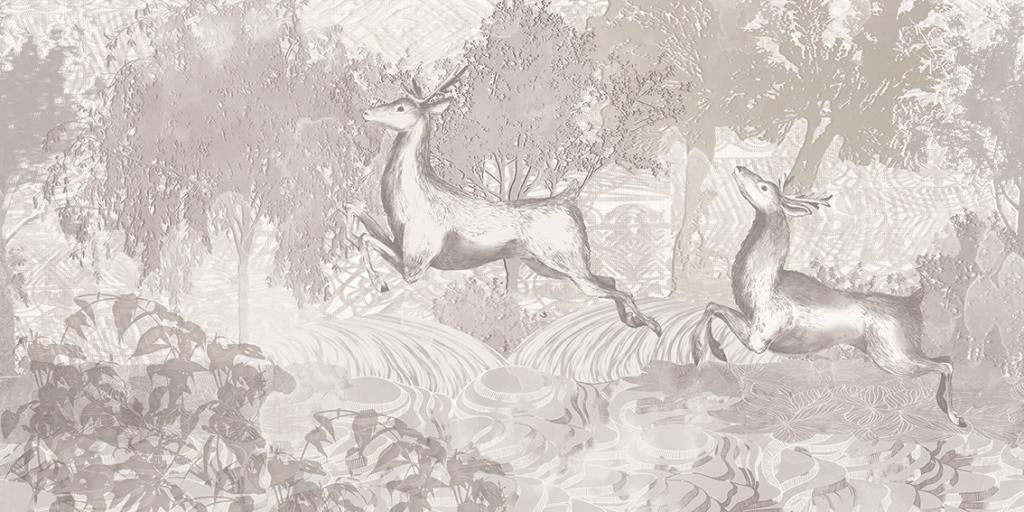 Boulevard Grasscloth Deer - Light Grey - Custom Sized Wallpaper Mural (per m2)