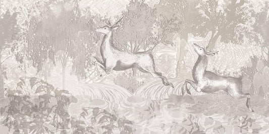 Boulevard Grasscloth Deer - Light Grey - Custom Sized Wallpaper Mural (per m2)
