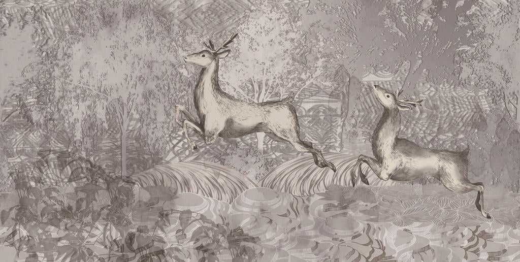 Boulevard Grasscloth Deer - Dark Grey - Custom Sized Wallpaper Mural (per m2)