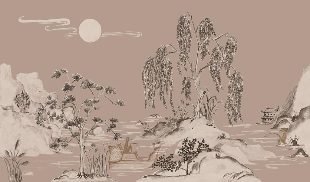 Boulevard Grasscloth Moonlight - Stone - Custom Sized Wallpaper Mural (per m2)