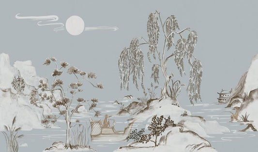 Boulevard Grasscloth Moonlight - Ice - Custom Sized Wallpaper Mural (per m2)