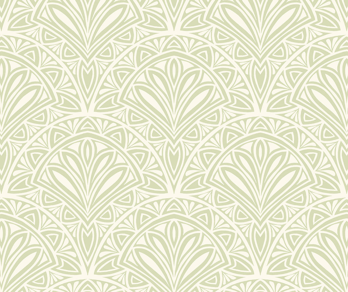 Sample - Deco Fan Wallpaper - Green