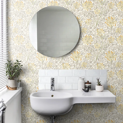 Honeysuckle Leaf Trail Wallpaper - Ohpopsi - Warm Grey