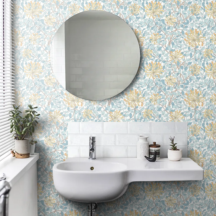 Honeysuckle Leaf Trail Wallpaper - Ohpopsi - Soft Blue