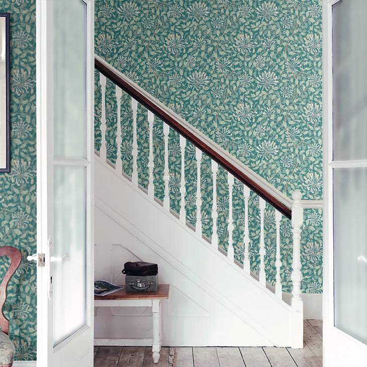 Honeysuckle Leaf Trail Wallpaper - Ohpopsi - Dark Jade