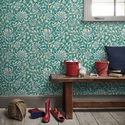 Honeysuckle Leaf Trail Wallpaper - Ohpopsi - Dark Jade