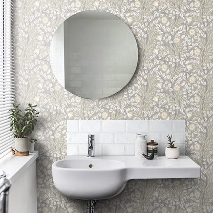 Rosehip Trail Wallpaper - Ohpopsi - Grey Stone