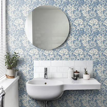 Chrysanthemum - Eden by Morris Wallpaper - Indigo Blue