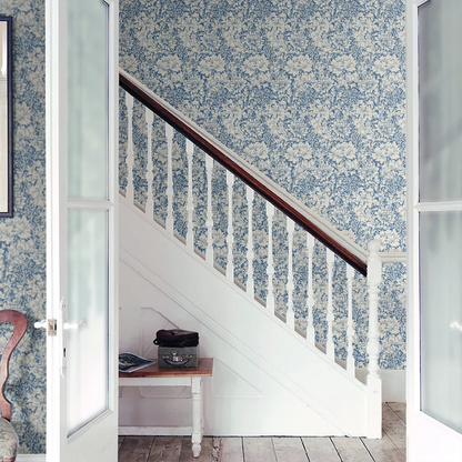 Chrysanthemum - Eden by Morris Wallpaper - Indigo Blue
