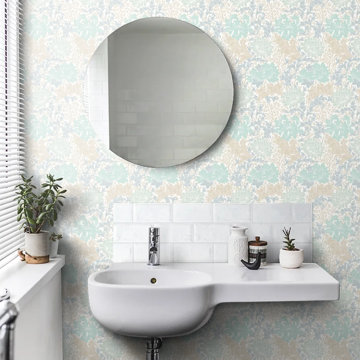 Chrysanthemum - Eden by Morris Wallpaper - Duck Egg Blue