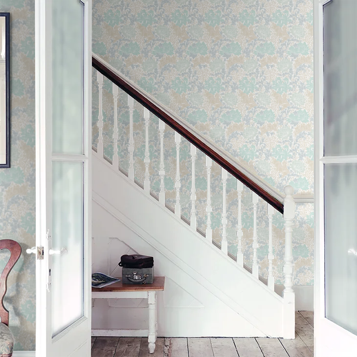 Chrysanthemum - Eden by Morris Wallpaper - Duck Egg Blue