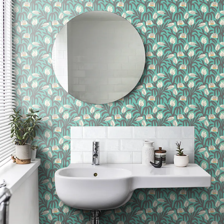 Chunky Flower Wallpaper - Teal Blue