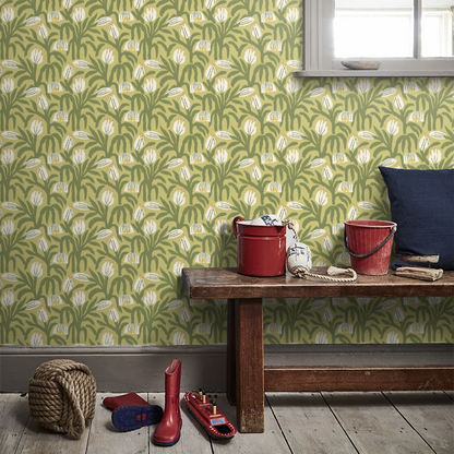 Chunky Flower Wallpaper - Olive Green