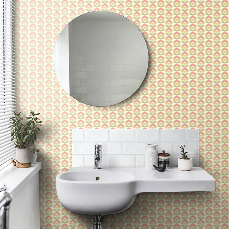 Retro Flower - Blooms Wallpaper - Apricot Mix