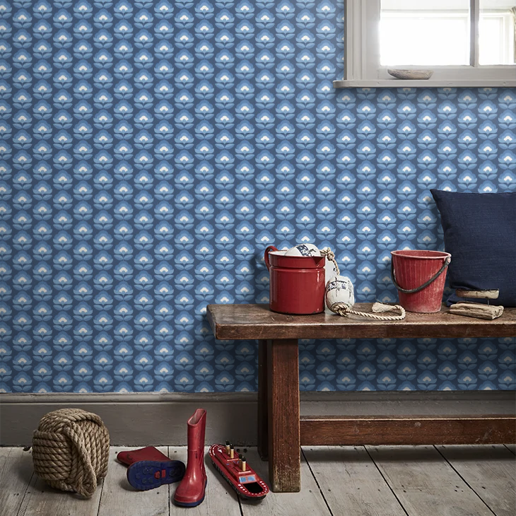 Retro Flower - Blooms Wallpaper - Indigo Mix