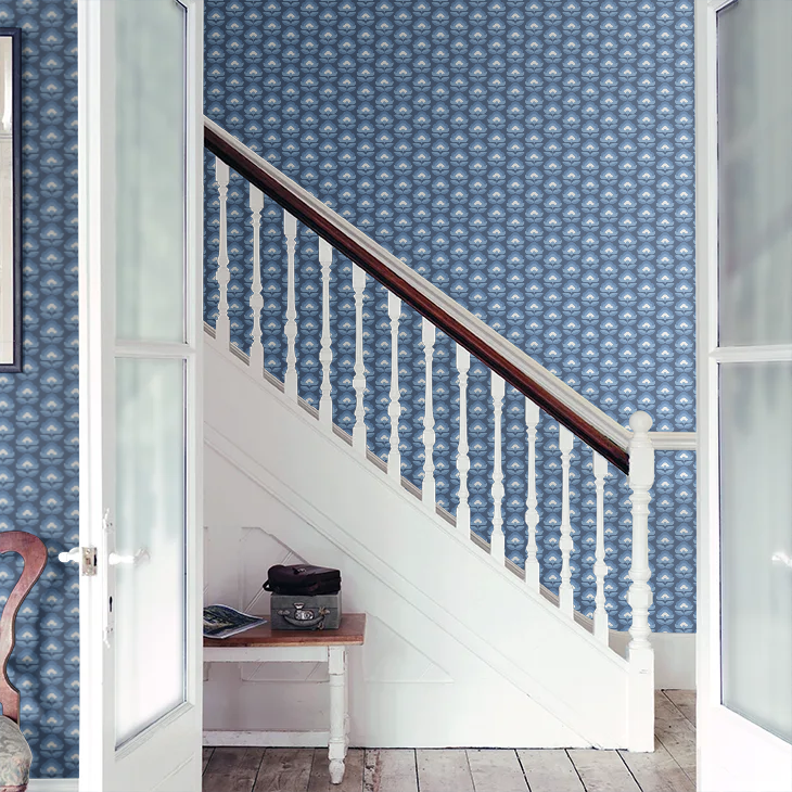 Retro Flower - Blooms Wallpaper - Indigo Mix