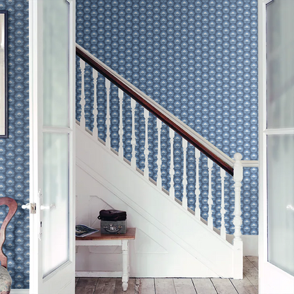 Retro Flower - Blooms Wallpaper - Indigo Mix