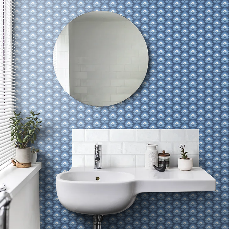 Retro Flower - Blooms Wallpaper - Indigo Mix