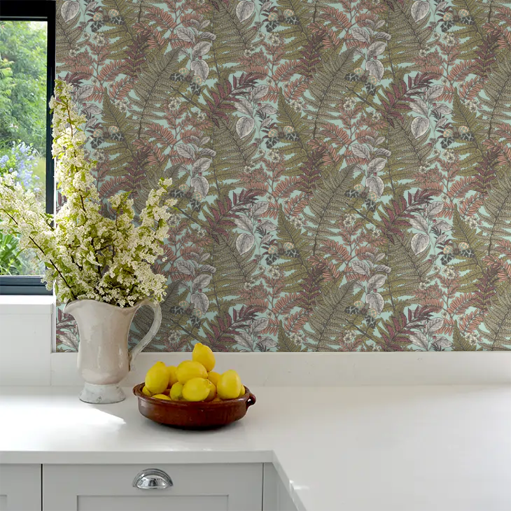 Wild Ferns Wallpaper - Rosehip