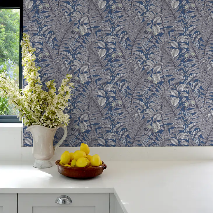 Wild Ferns Wallpaper - Indigo