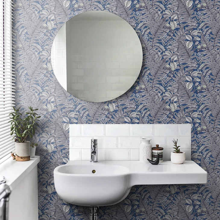 Wild Ferns Wallpaper - Indigo