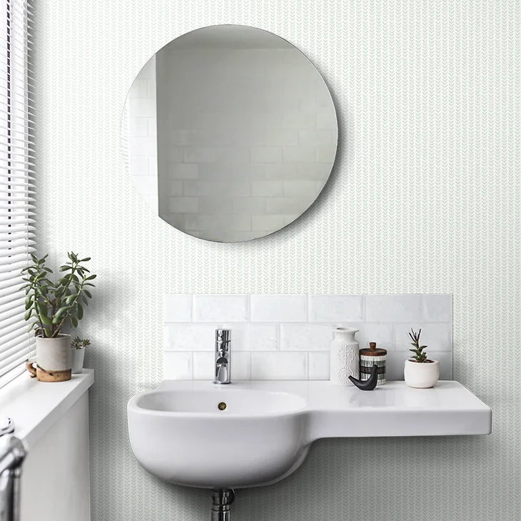 Ditsy Leaf Stripe Wallpaper - Duckegg