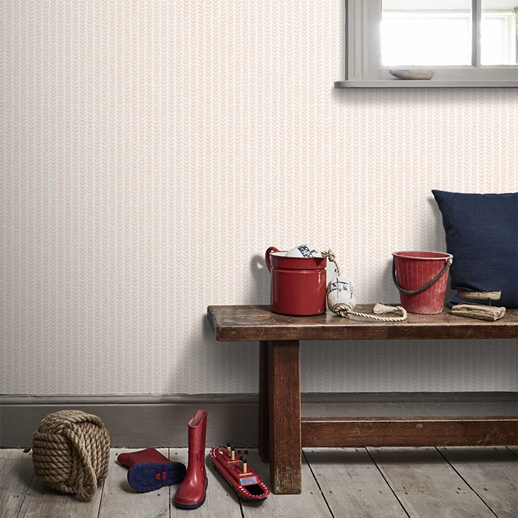 Ditsy Leaf Stripe Wallpaper - Apricot