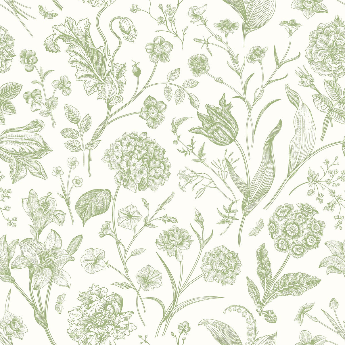 Sample - Floral Toile Wallpaper - Sage
