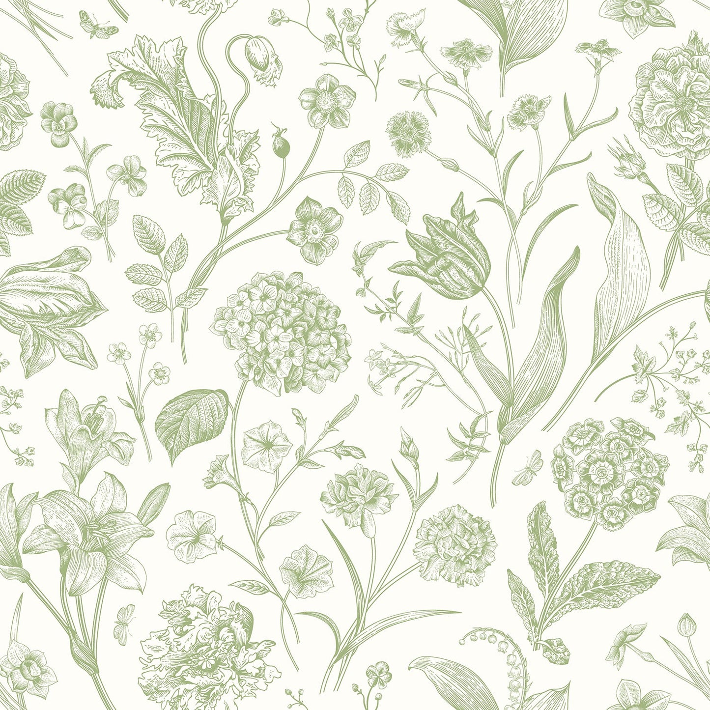 Floral Toile Wallpaper - Sage