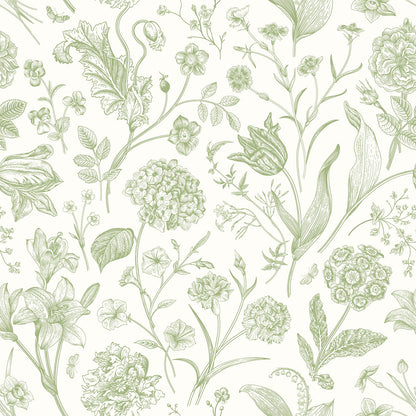 Floral Toile Wallpaper - Sage