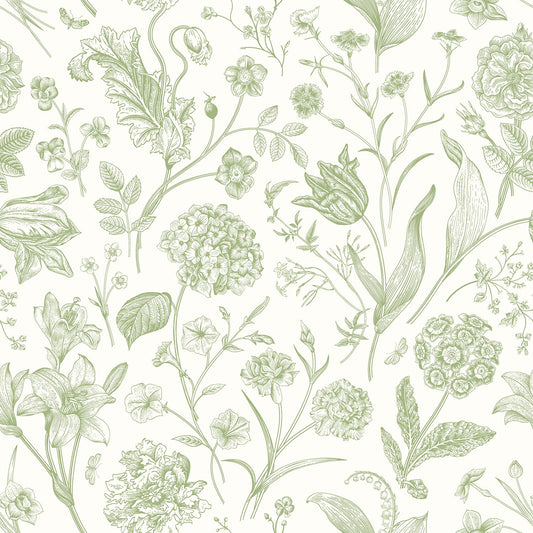 Floral Toile Wallpaper - Sage