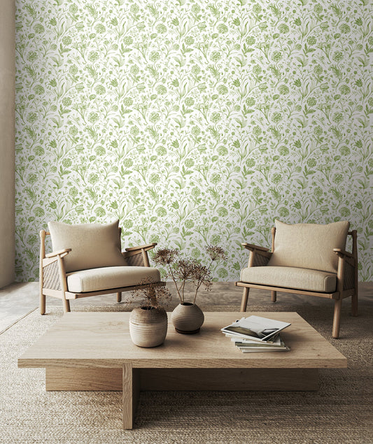 Floral Toile Wallpaper - Sage