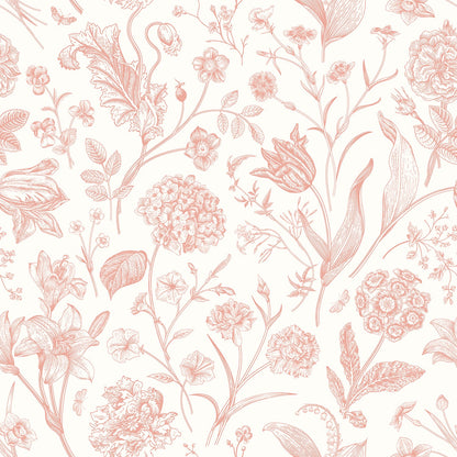 Floral Toile Wallpaper - Soft Coral