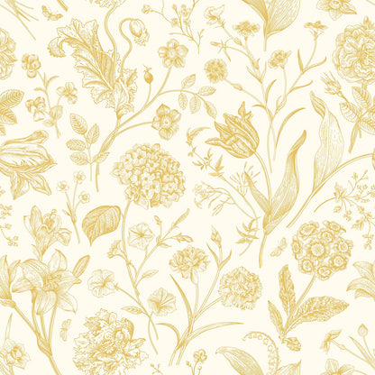 Floral Toile Wallpaper - Rich Butter