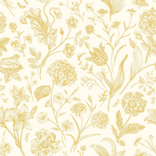 Floral Toile Wallpaper - Rich Butter