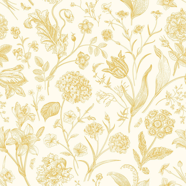 Sample - Floral Toile Wallpaper - Rich Butter