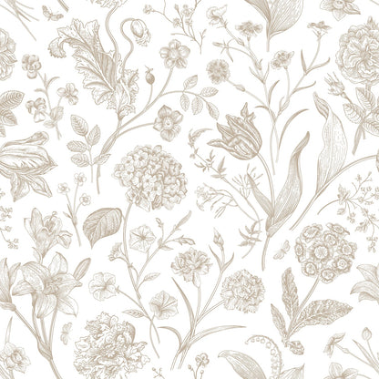 Floral Toile Wallpaper - Stone