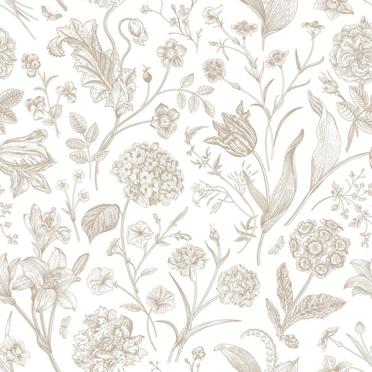 Floral Toile Wallpaper - Stone