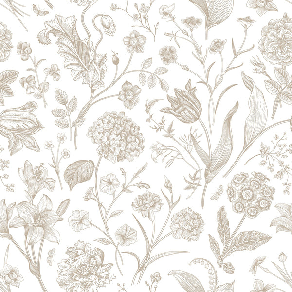 Sample - Floral Toile Wallpaper - Stone