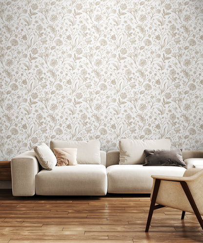 Floral Toile Wallpaper - Stone