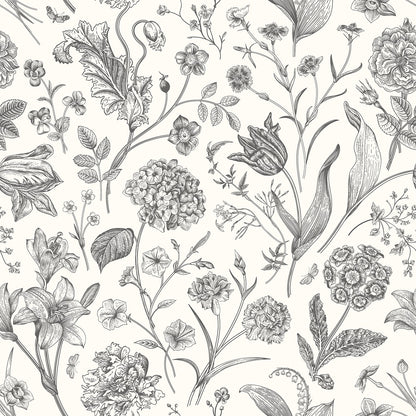 Floral Toile Wallpaper - Ebony