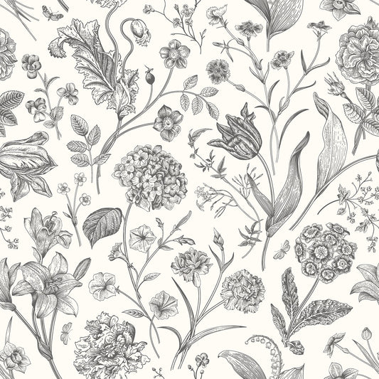 Floral Toile Wallpaper - Ebony