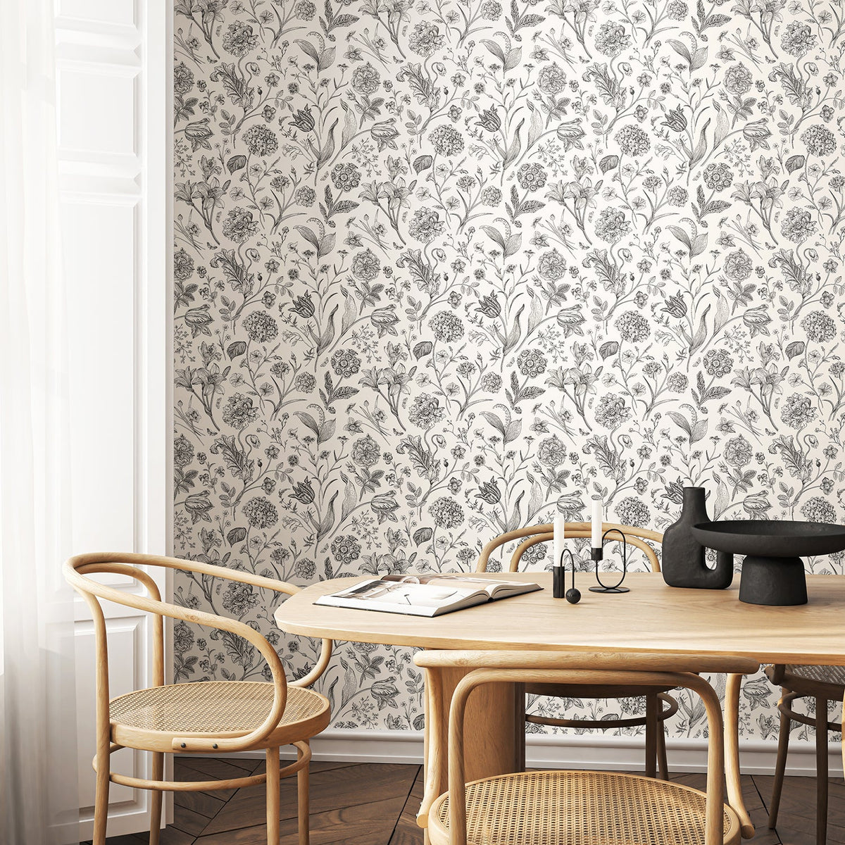 Floral Toile Wallpaper - Ebony