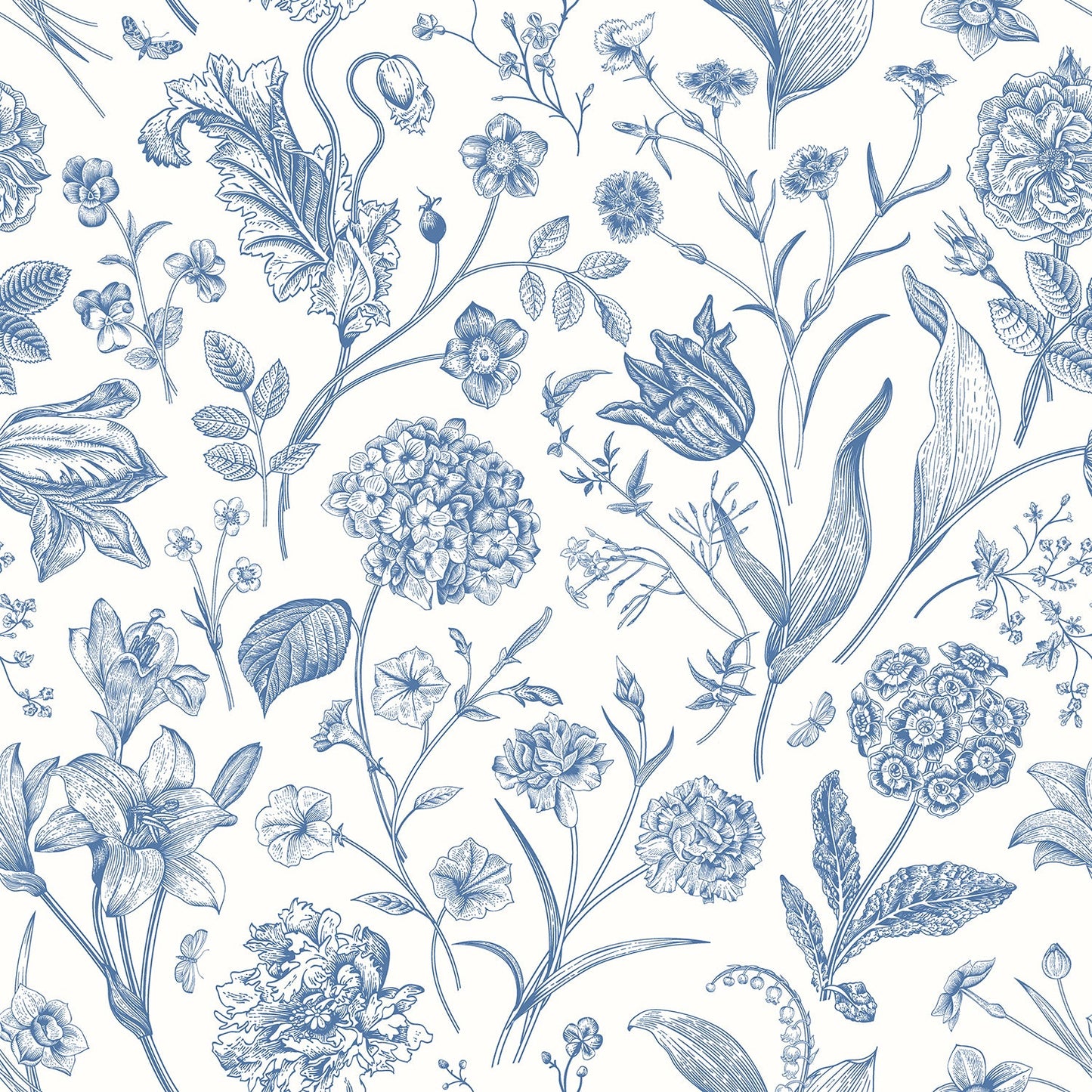 Floral Toile Wallpaper - Royal Blue