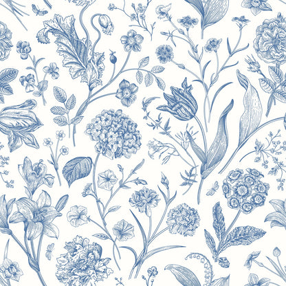 Floral Toile Wallpaper - Royal Blue