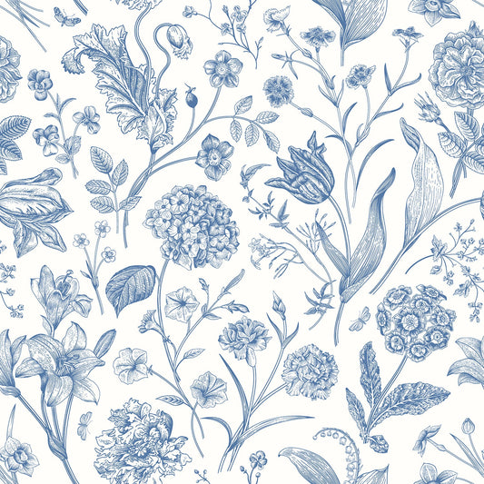 Floral Toile Wallpaper - Royal Blue