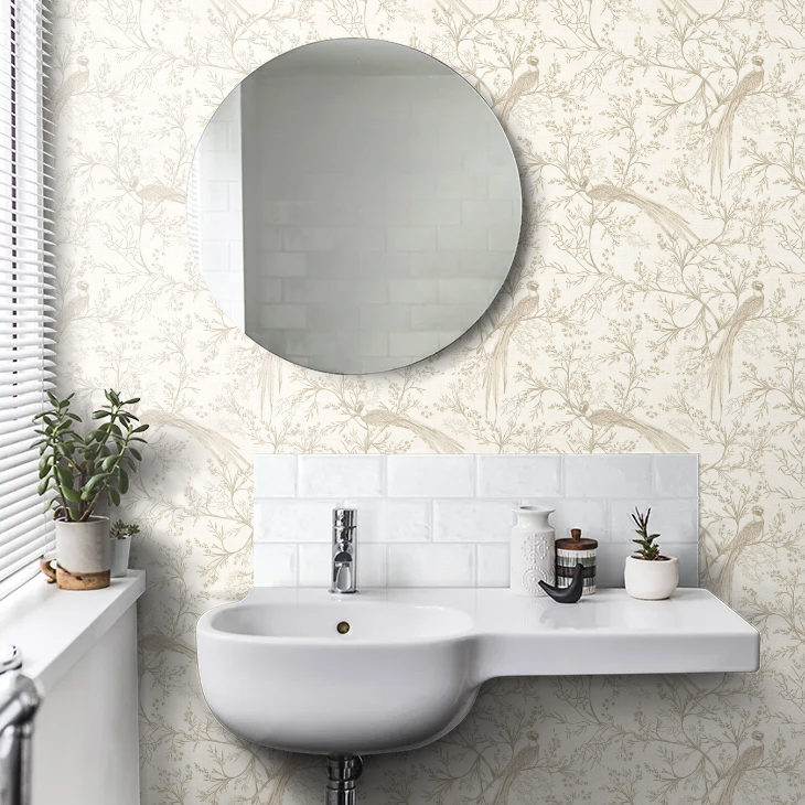 Bird Toile Wallpaper - Stone