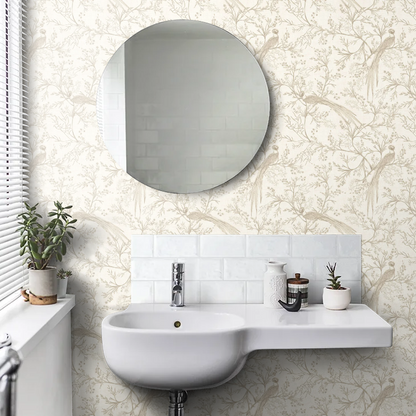 Bird Toile Wallpaper - Stone